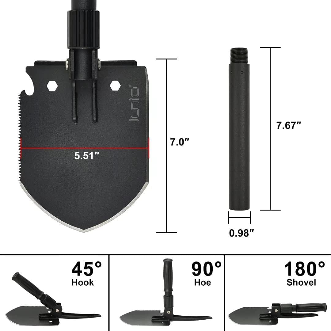 iunio Camping Shovel,Shovel Folding, Portable, Multitool, Foldable Entrenching Tool, Collapsible Spade, for Backpacking, Trenching, Hiking, Survival, Car Emergency