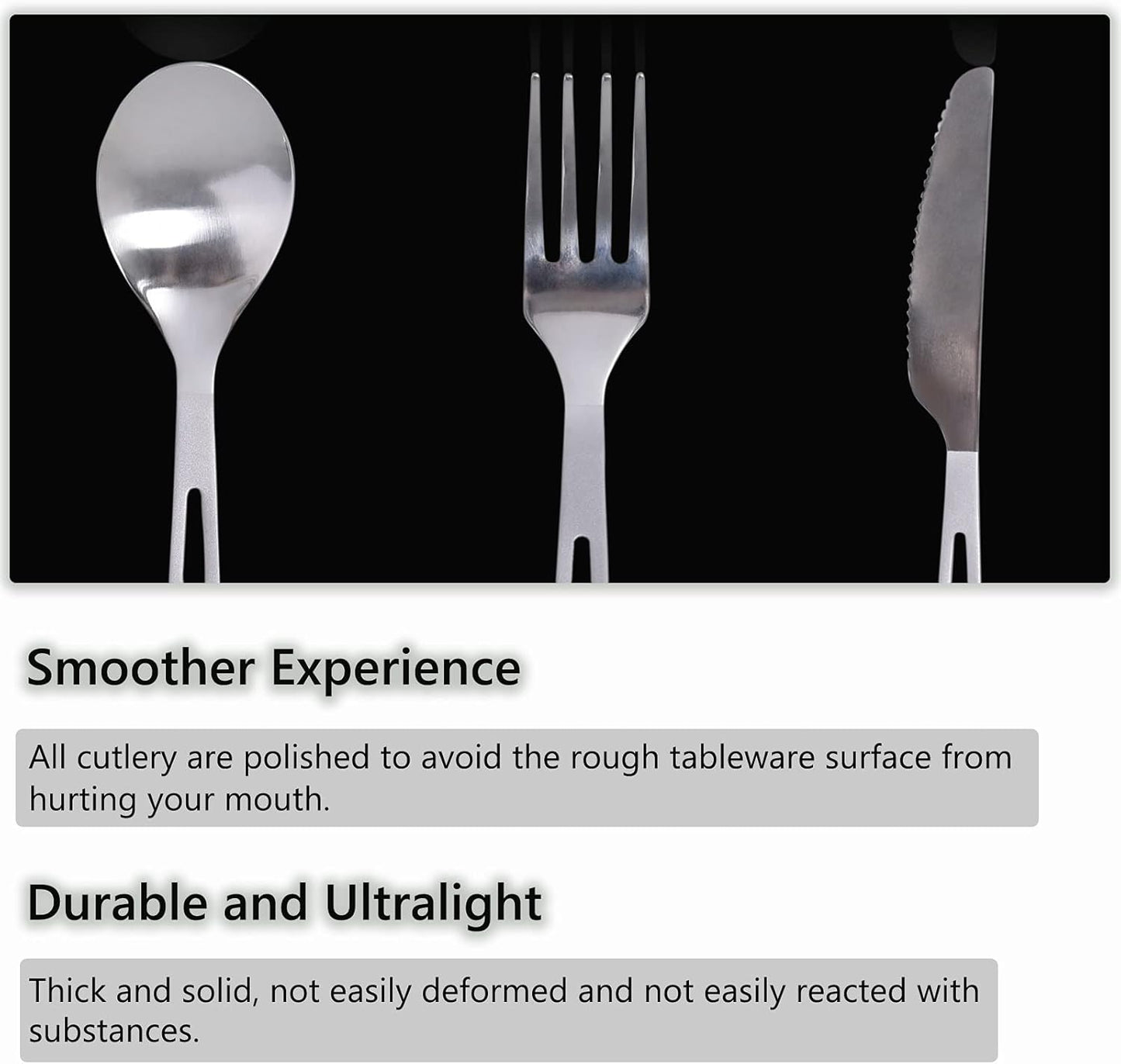 iBasingo Titanium Tableware Camping Fork Spoon Outdoor Cutlery Set Travel Utensils for Picnic Hiking Backpacking Home Use