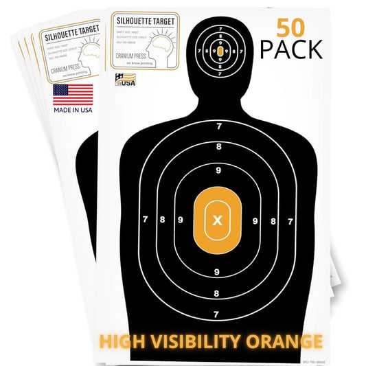 50-Pack Paper Shooting Targets for Range Practice - Bulk Silhouette Targets with Bullseye for Hunting, Handguns, Pistols & Rifles | Large 14x22 Inch Size for Accurate Aim & Training