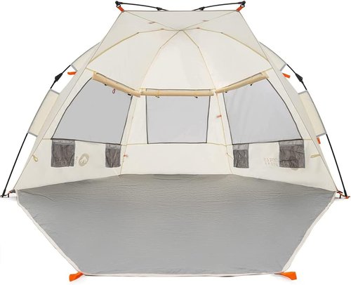Easthills Outdoors Instant Shader Deluxe XL Beach Tent Easy Up 99" Wide for 4-6 Person Sun Shelter - Extended Zippered Porch Included Blue