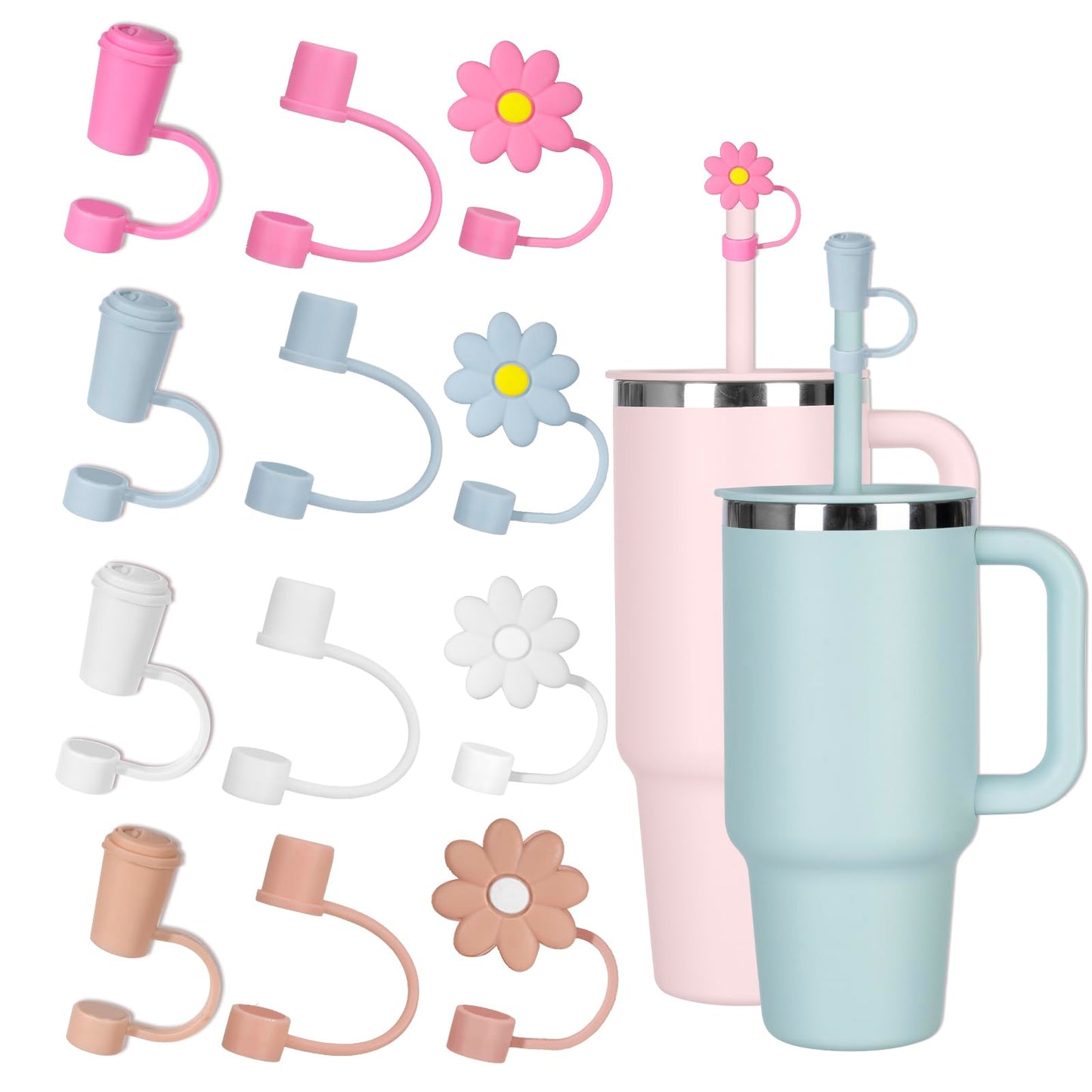 Jetstop 0.4-inch Straw Cover Cap for Hydro flask tumblers - Dust Proof 10mm Silicone Toppers compatible with Hydroflask Press-in Straw Lid (Mix, 12 pcs)