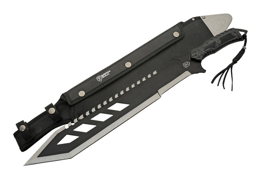 Sierra Zulu Trident Machete - Stainless Steel, 24.0 inches Overall, Modified Tanto Blade with Saw Tooth Back Edge - Tactical Nylon Sheath with Reversible Wear Strap
