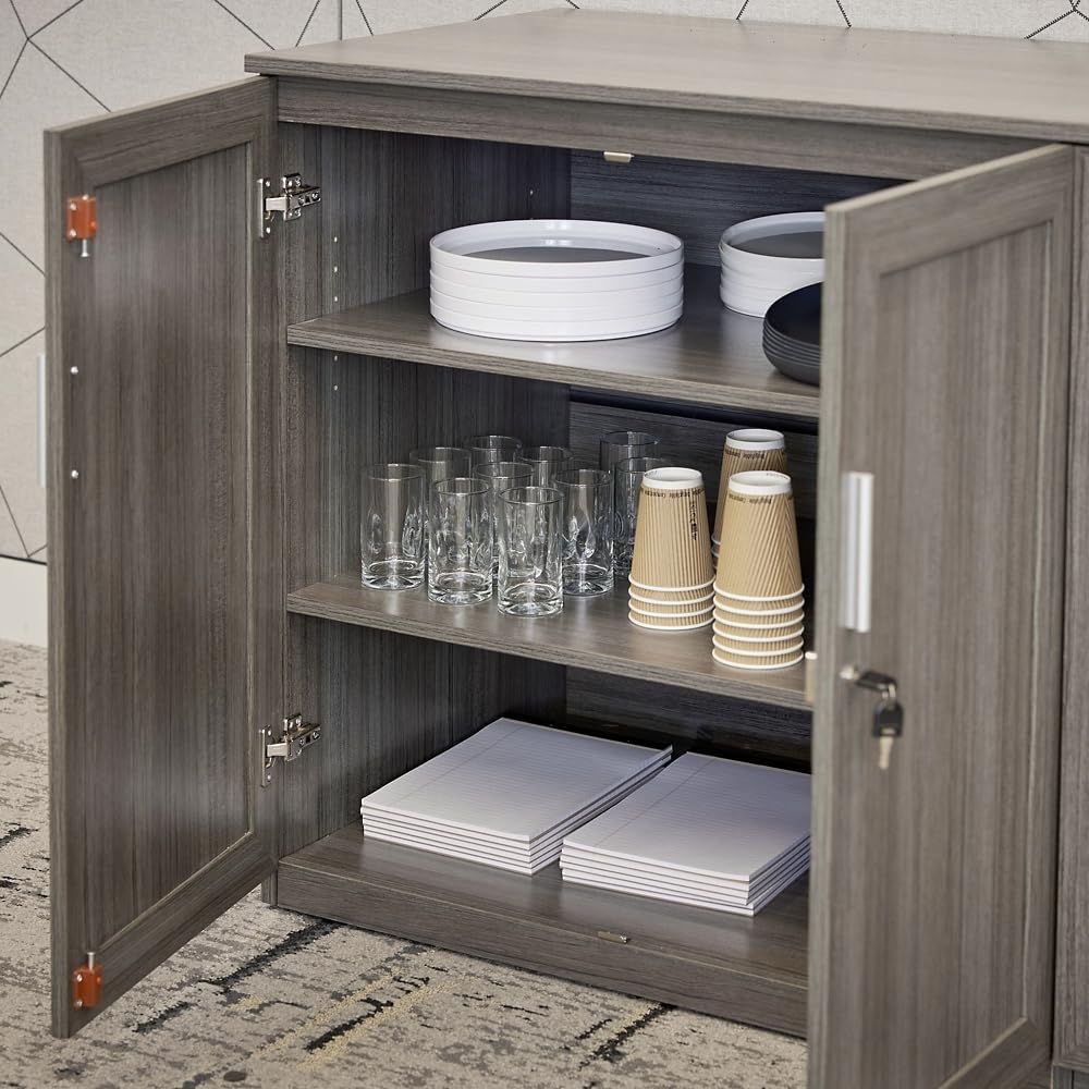 NBF Work Office Credenza - Modern Buffet Cabinet with Storage - Credenza Storage Cabinet with Drawers - Office Credenza with Gray Laminate (72" W x 24" D)