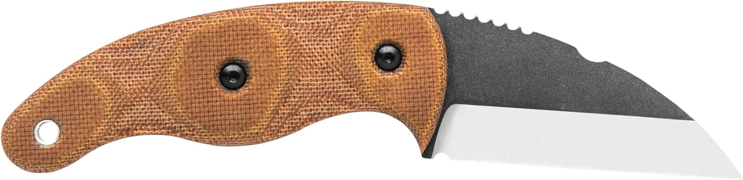 Tops Knives Little Bugger Full Tang Fixed Blade- Tumble Finish Blade Finish- Coyote Tan Kydex Sheath