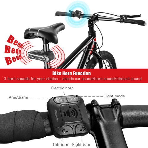WSDCAM 113dB Bike Alarm & Smart Bike Turn Signals Alarm Set, Bike Alarm Horn with Remote, Auto ON/Off Rechargeable Waterproof Bike Horn Alarm Rear Bike Brake Light Turn Signals Bicycle Tail Light