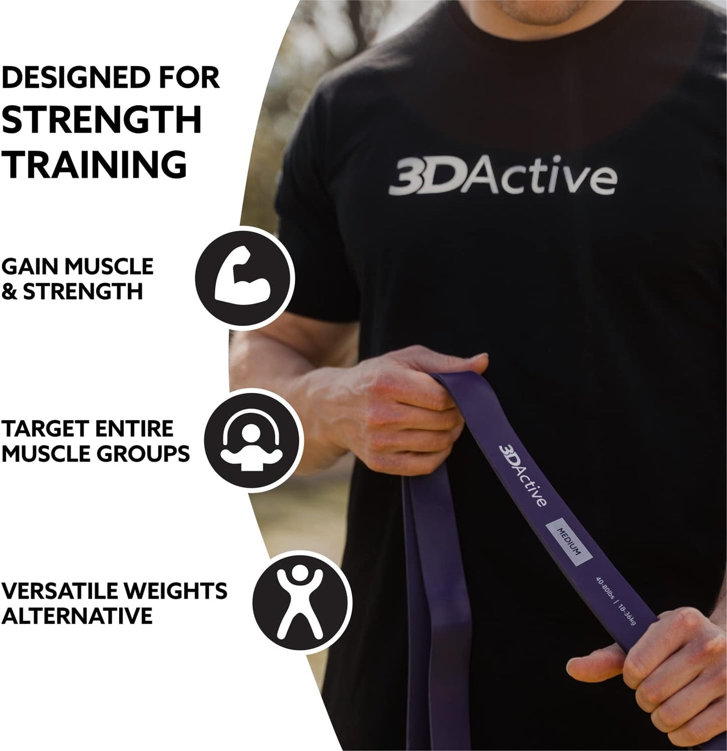 3DActive Pull Up Assist Band - Resistance Band for Strength Training, Powerlifting, Body Stretching, Crossfit - Exercise Guide Included.