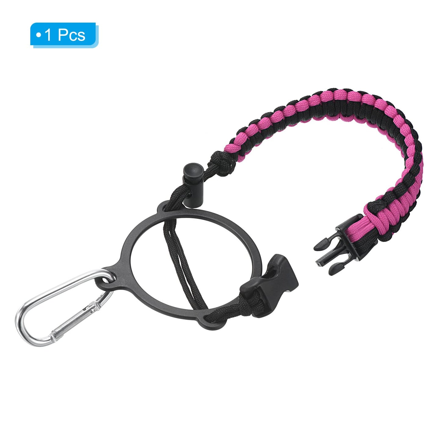 PATIKIL Water Bottle Holder, Paracord Handle Carrying Lanyard Strap Carrier with Ring for 12oz to 64oz Wide Mouth Bottles, Pink, Black
