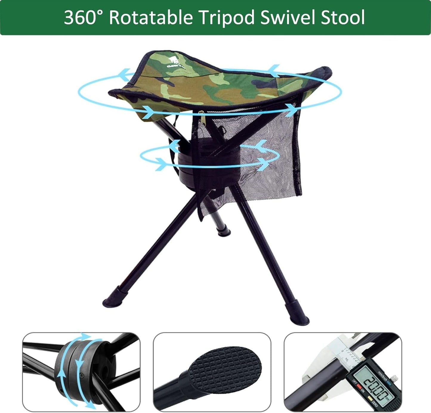 GEERTOP Portable Camping Swivel Folding Stool Seat Foldable Camp Tripod Chair Outdoor Survival Gear for Hiking Fishing Hunting Travel