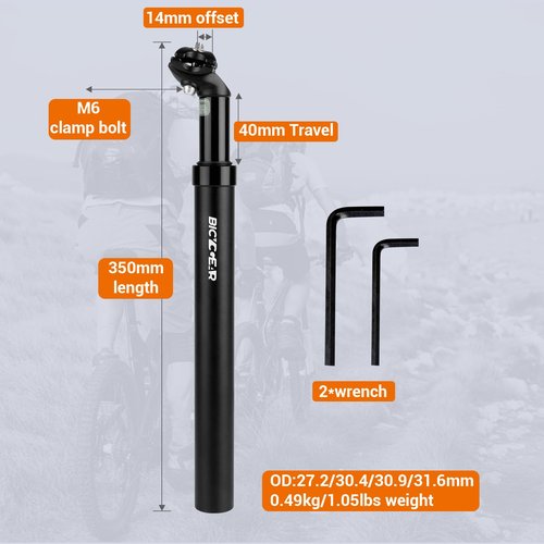 BICYCGEAR Suspension Seatpost 27.2 30.4 30.9 31.6 Bike Seat Posts with Suspension 40mm Travel Bicycle Seat Shock Absorber Aluminum Tube for E Bike MTB BMX Road City Bike Replacement Component Parts