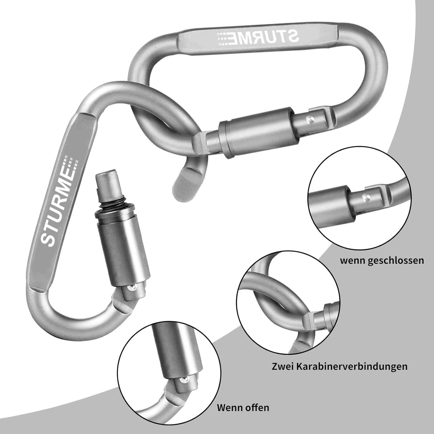 STURME Carabiner Clip Aluminum D-Ring Locking Durable Strong and Light Large Carabiners Clip Set for Outdoor Camping Screw Gate Lock Hooks Spring Link Improved Design Pack (9 Pack)