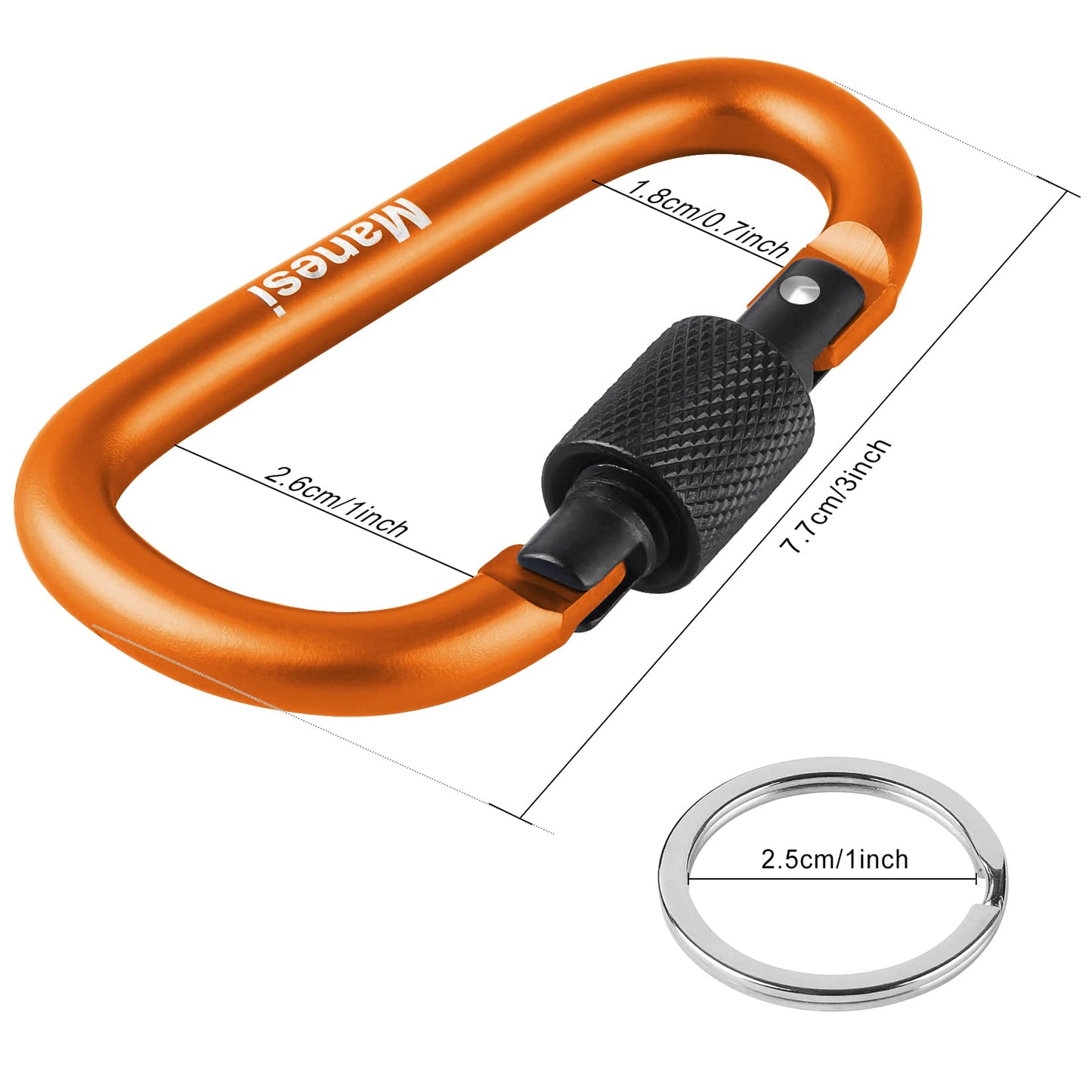 10 Pack Aluminum D Ring Key Rings Clips Locking Carabiner for Camping Fishing and Outdoor Use，Clips with Screw Gate Multicolored