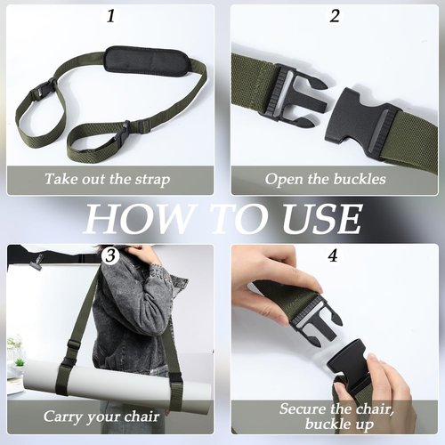 GORGECRAFT 2Pcs 2 Colors Chair Carrying Strap Adjustable Beach Chair Backpack Anti-Slip Shoulder Straps Replacement Universal for Fold able Bikes Scooter Camping Backpacking Picnics Outdoor 42-69 Inch