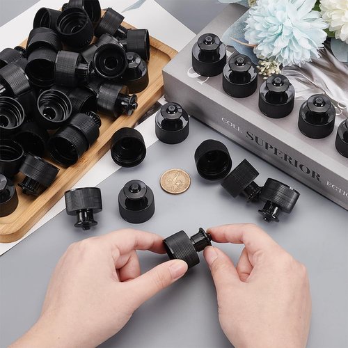 OLYCRAFT 100Pcs 28/410 Black Plastic Push Pull Replacement Caps 28mm Inner Diameter Twisted Sport Bottle Lid Plastic Water Bottle Cap for Water Bottle Replacement Tops Sport Bottle Lid
