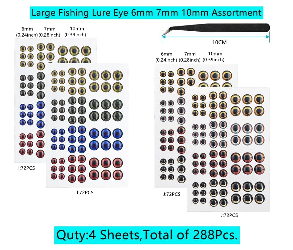 Fish Eyes for Lures Making - Large Fishing Lure Eye 6mm 7mm 10mm Assortment for Fly Tying DIY Materials Tool