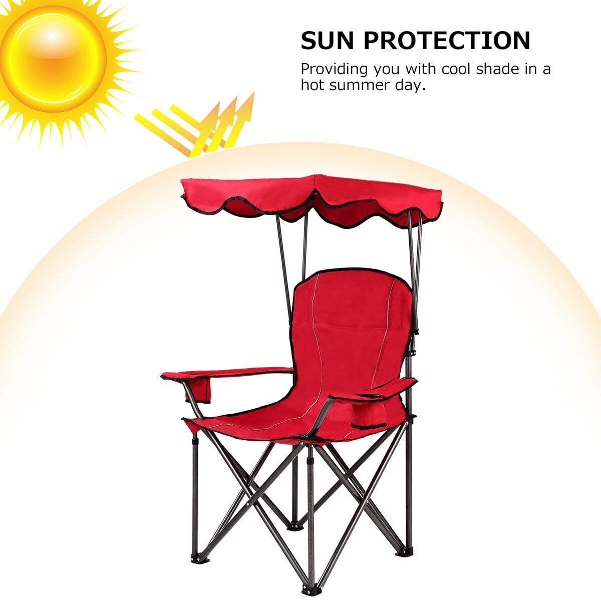 COSTWAY Portable Camping Chair with Canopy, Outdoor Lawn Chair with Shade, Carry Bag, Cup Holder, for Travel, Picnic, Beach (Red)