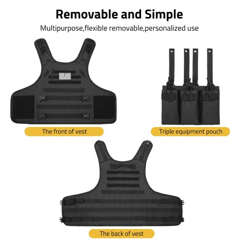 CVLIFE Tactical Vest with Zipper Bag Molle Webbing System Outdoor Vest Adjustable Belt Breathable Weight Vest for Training Activity Black