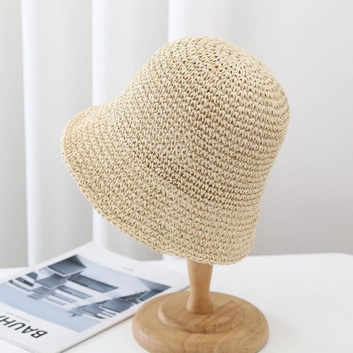Women's Hollow Mesh Bucket Hats for Summer Casual Beach One Size Foldable Fishing Sunhats Khaki