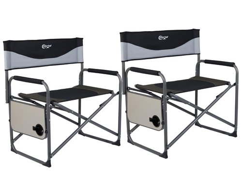 PORTAL Oversized Camping Chairs for Adults, 27.6 Inch Extra Wide Directors Chairs Foldable, XXL Folding Chair with Side Table for Outdoors and Indoors, Heavy Duty Supports 600 LBS, Black/Grey