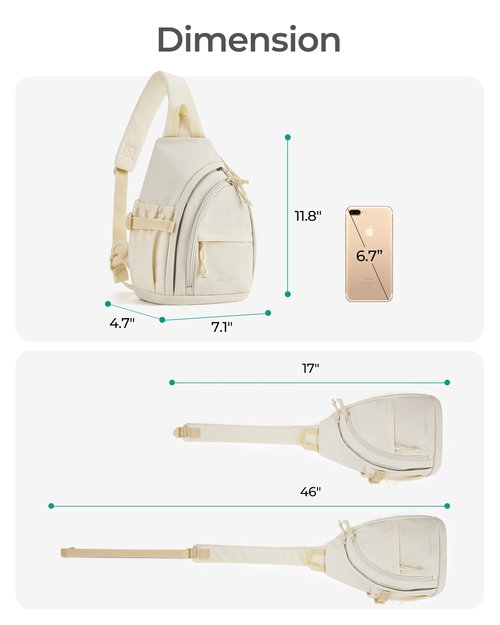 BAGSMART Small Crossbody Sling Backpack, Travel Casual Daypack Backpacks, Cross Body Chest Bag Backpack, White Opal