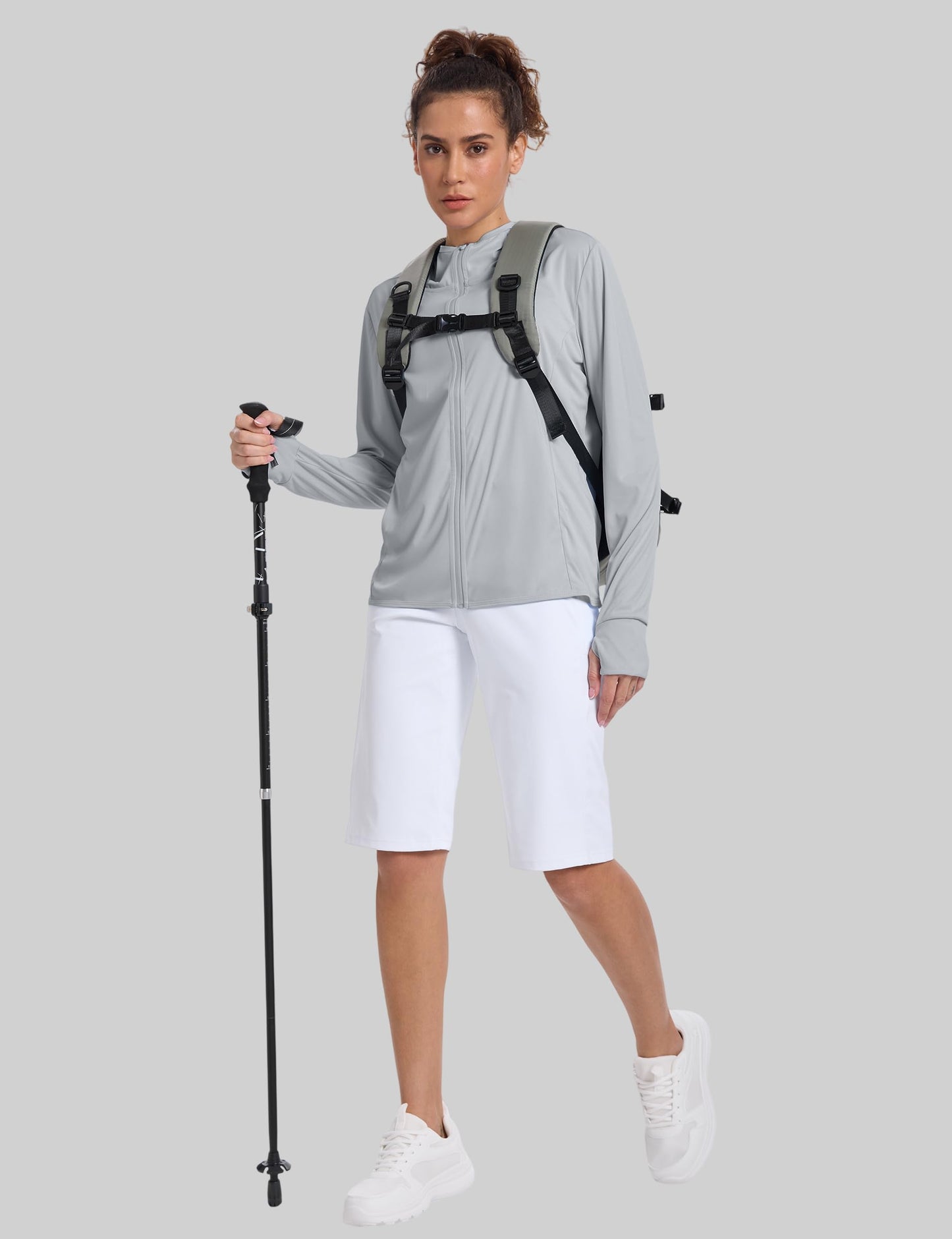 CHALLMOTI Women's Sun Protection Jacket Zip up Hoodie Lightweight Long Sleeve UV Cover Up Hiking Shirt UPF 50+ Grey M