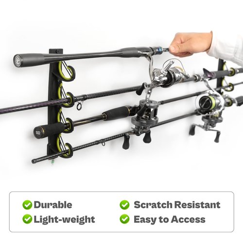 VEYWANE Fishing Rod Rack for Garage/Vehicle, Horizontal or Ceiling Wall Mounted Rubber Coated Fishing Pole Holders for 8/16 Rods or Combos