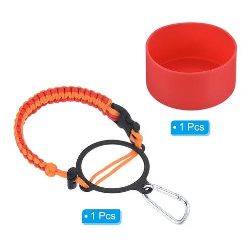 PATIKIL Water Bottle Holder, Paracord Handle Carrying Lanyard Strap Carrier with Ring for 32oz to 40oz Wide Mouth Bottles, Red, Orange