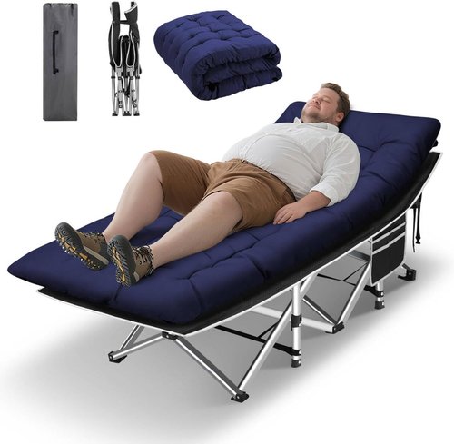 HABUTWAY Camping Cots for Adults with 600lbs Load Capacity, Folding Camping Cot with Mattress, Sleeping Cot for Adult with Carry Bags for Travel,Beach,Patio,Home Office,Nap Time(Blue)