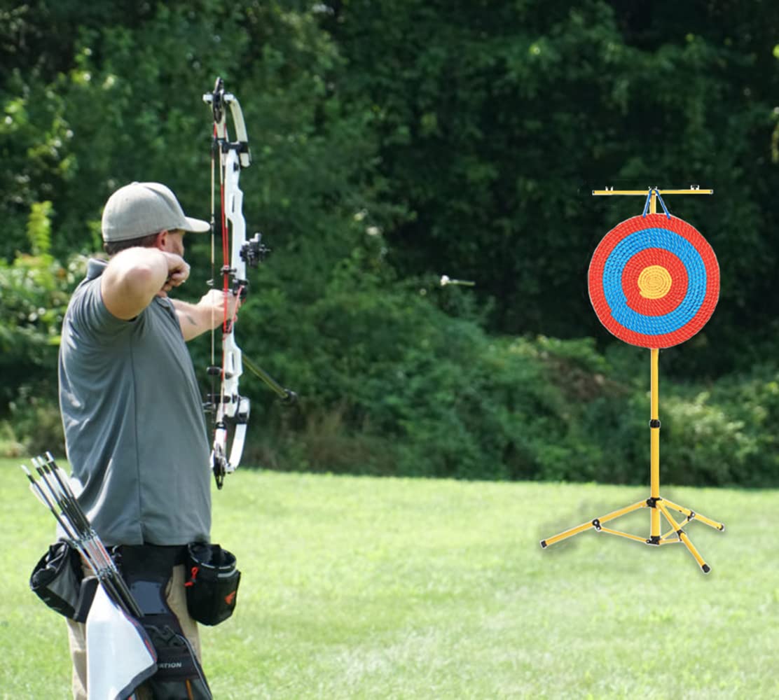 Archery Target Stand for Backyard Targets Shooting Adjustable Foldable Adjustable Hanging Traditional EVA Straw Targets Stand Multi-Application Brackets (Yellow Archery Stand)