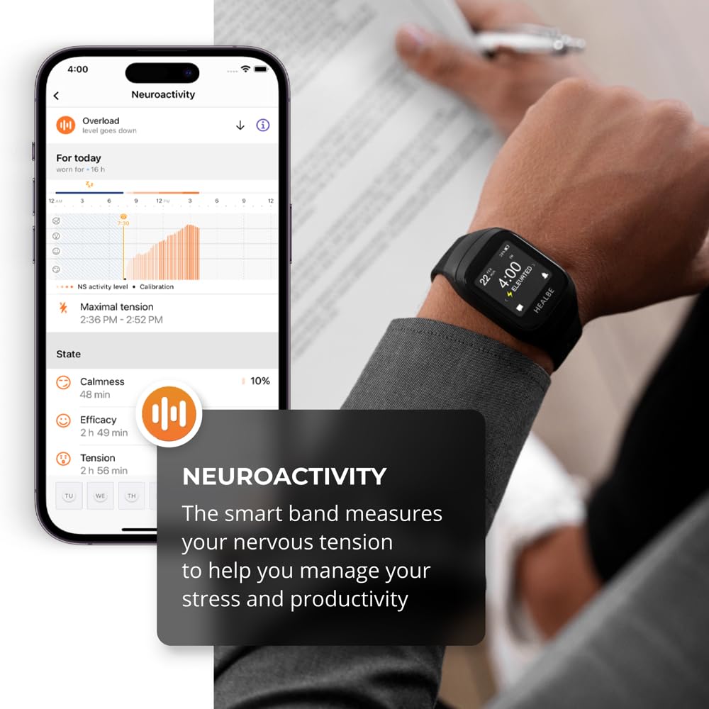 HEALBE GoBe3 - Wearable Health, Fitness and Activity Tracker with Automatic Tracking of Calorie Intake and Burning, Water Balance, Heart Rate, Sleep, neuroactivity, and Stress, with Free app, Obsidian