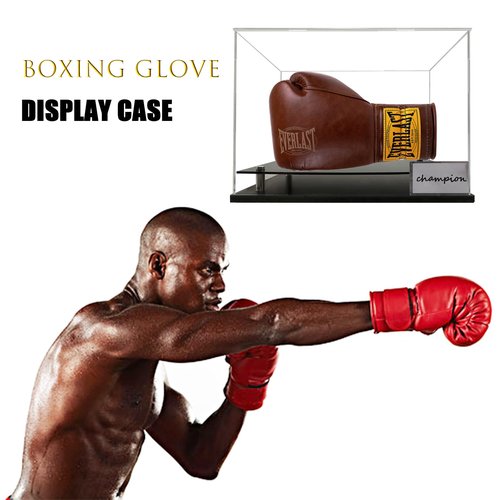 Boxing Glove Display Case,Display Deluxe UV-Protected,Display Case Holder Showcase with Stands for Boxing Glove Baseball Mitt UV Protection Gold Color Riser Horizontal Stand