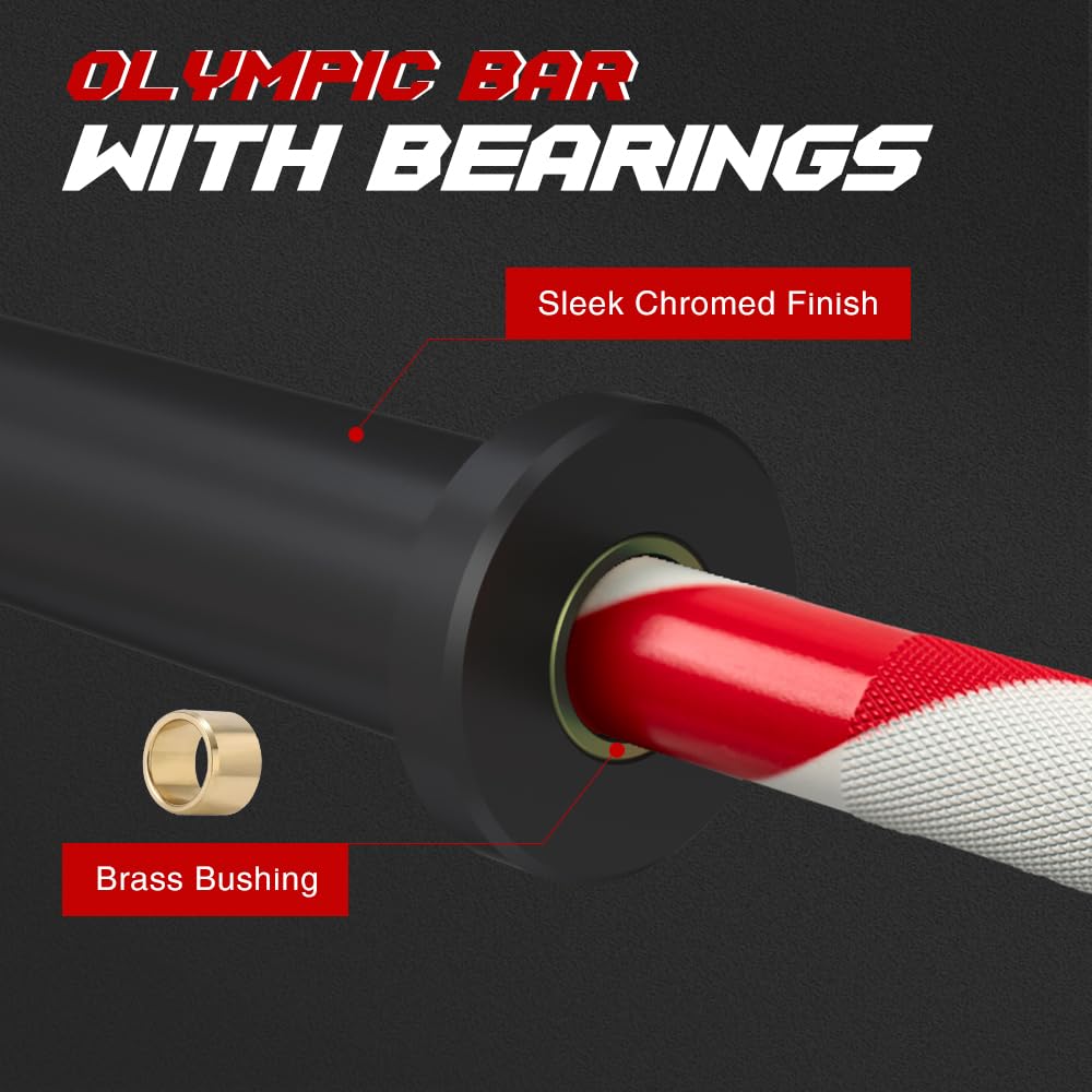 4FT Olympic Barbell Bar, 47Inch Straight Weight Bar with 2 Collars, Solid Olympic Bar with Bearings, 500Lbs Capacity Weightlifting Bar for Home Gym Strength Training, Suitable for 2 Inch Plates, Stars