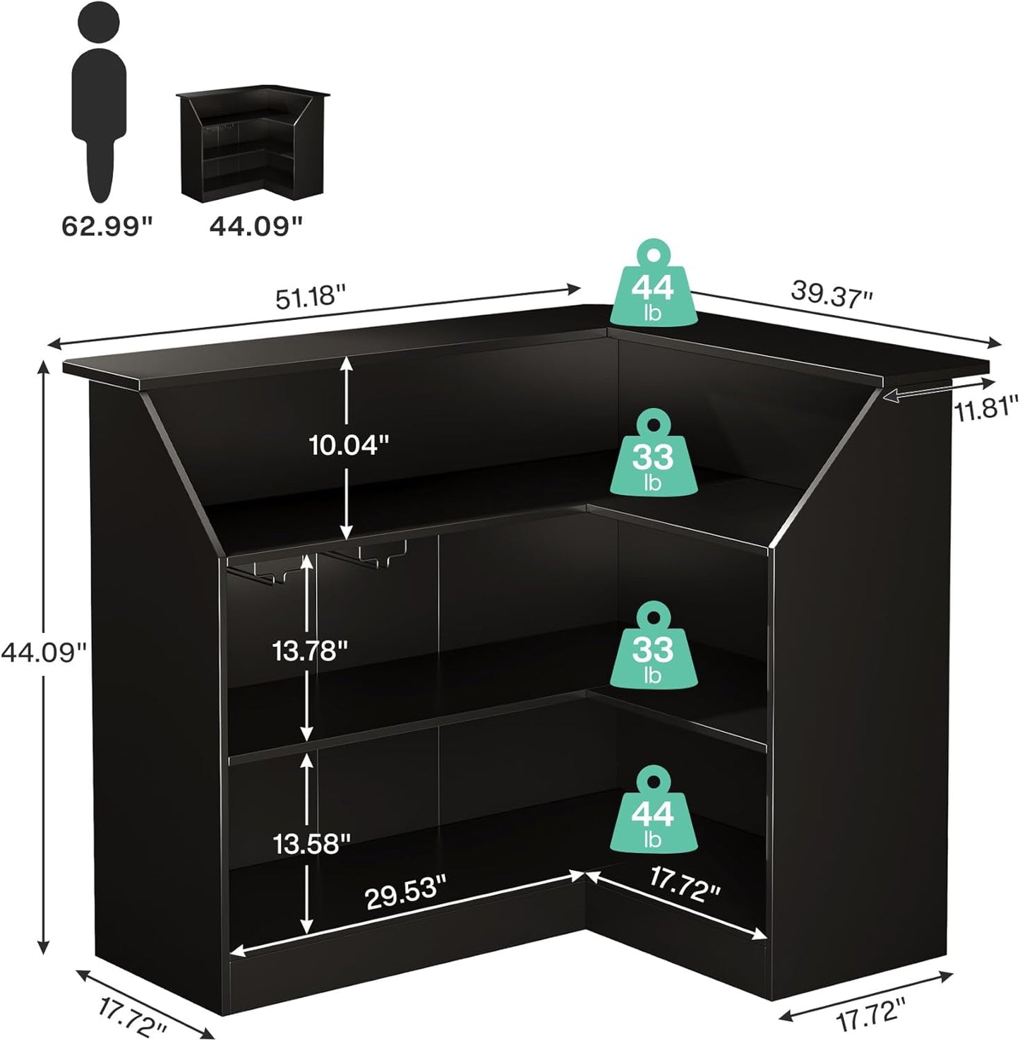 Tribesigns Reception Desk with Storage Shelves, L-Shaped Modern Front Desk, Reception Counter Table for Small Office, Salon, Checkout Office, Black