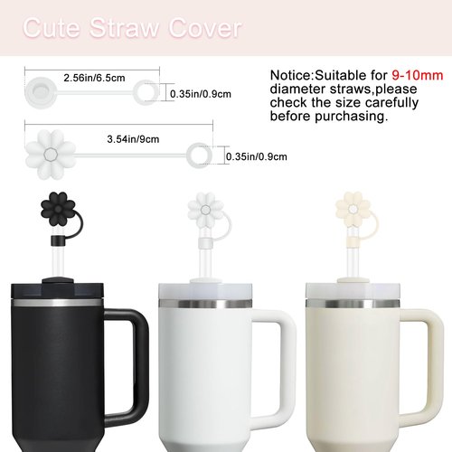 CHEETAH 6 Pcs Accessories for Stanley Cup 20-40oz,2 Straw Covers,2 Replacement Straws,1 Straw Brush,1 Boot Included, SIlicone Straw Cover Caps Topper (Cream)
