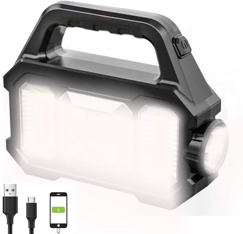 Solar Rechargeable LED Spotlight Flashlight, Super Bright 6000LM Handheld LED Searchlight, Multi-Functional Portable Lamp Camping Lantern Flashlight, 6 Light Modes, IPX4 Waterproof