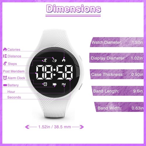 Konewos Kids Led Fitness Tracker Watch, Non-Bluetooth Digital Pedometer Wristwatch, Waterproof, 12/24 H, Stopwatch, Calendar, for Children Girls Boys Teens (White+Strap)