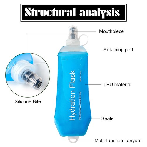 ZESION Soft Flask, TPU Collapsible Runner Water Bottle, for Hydration Flask/Running Vests-Running, Hiking, Cycling Folding Bottle (500 ml) - Blue