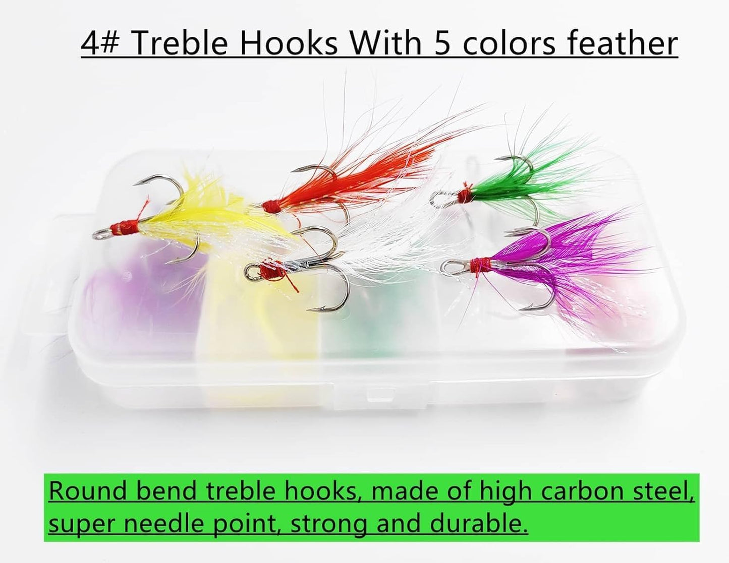 Fishing Treble Hooks Feather Hook: Dressed Fishing Hooks Set with Split Rings for Making Fishing Lure