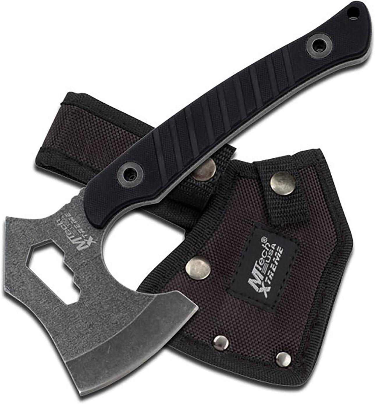Xtreme Tactical Axe by MTech USA – Stonewashed Stainless Steel Blade, Black G10 Handle, Full Tang, Includes 1680D Nylon Sheath