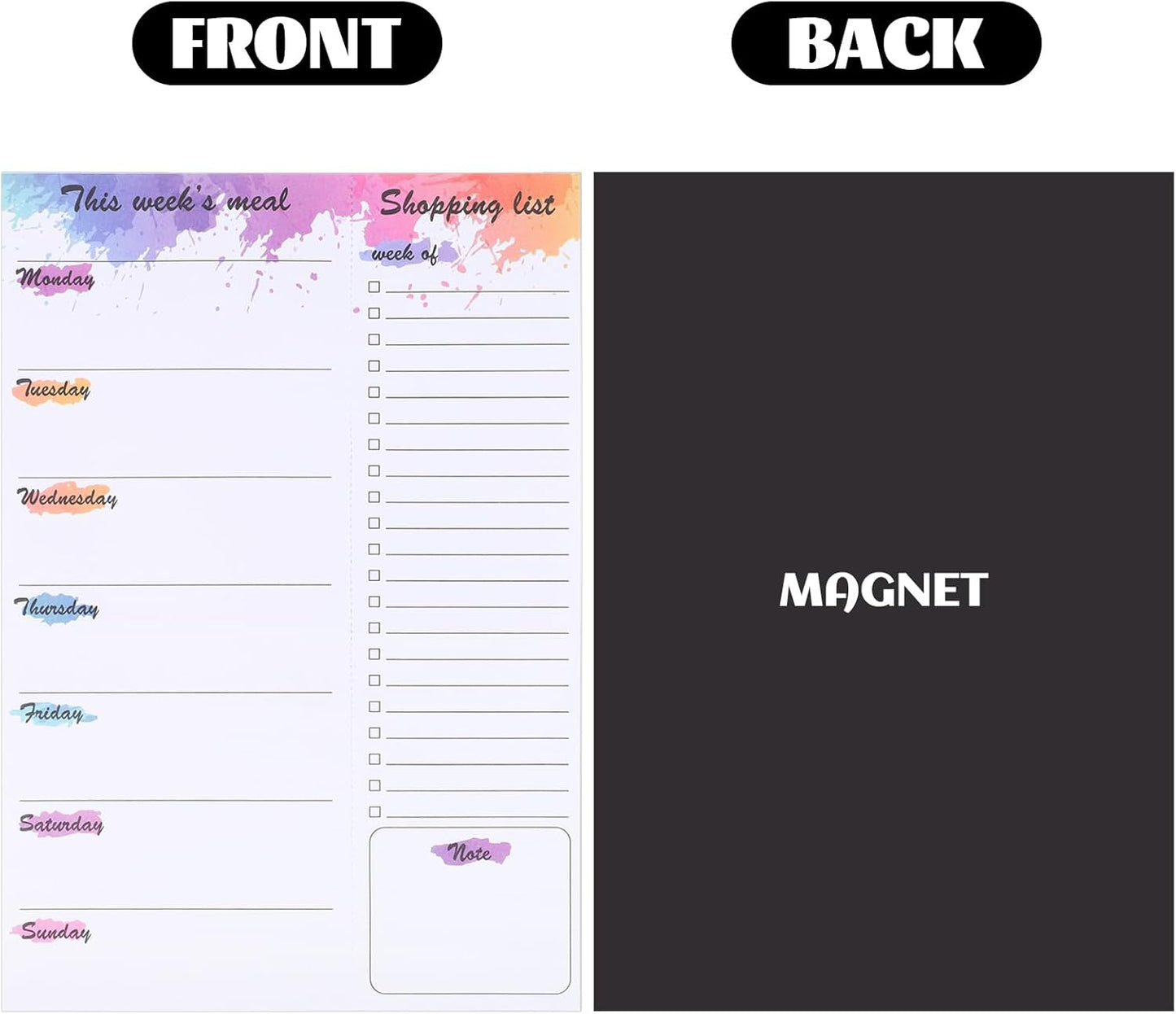 60 Sheet Meal Planner for Fridge, Magnetic Weekly Meal Planner & Grocery List with Tear-off Shopping List for Meal Prep, 7x10''-Flower Design