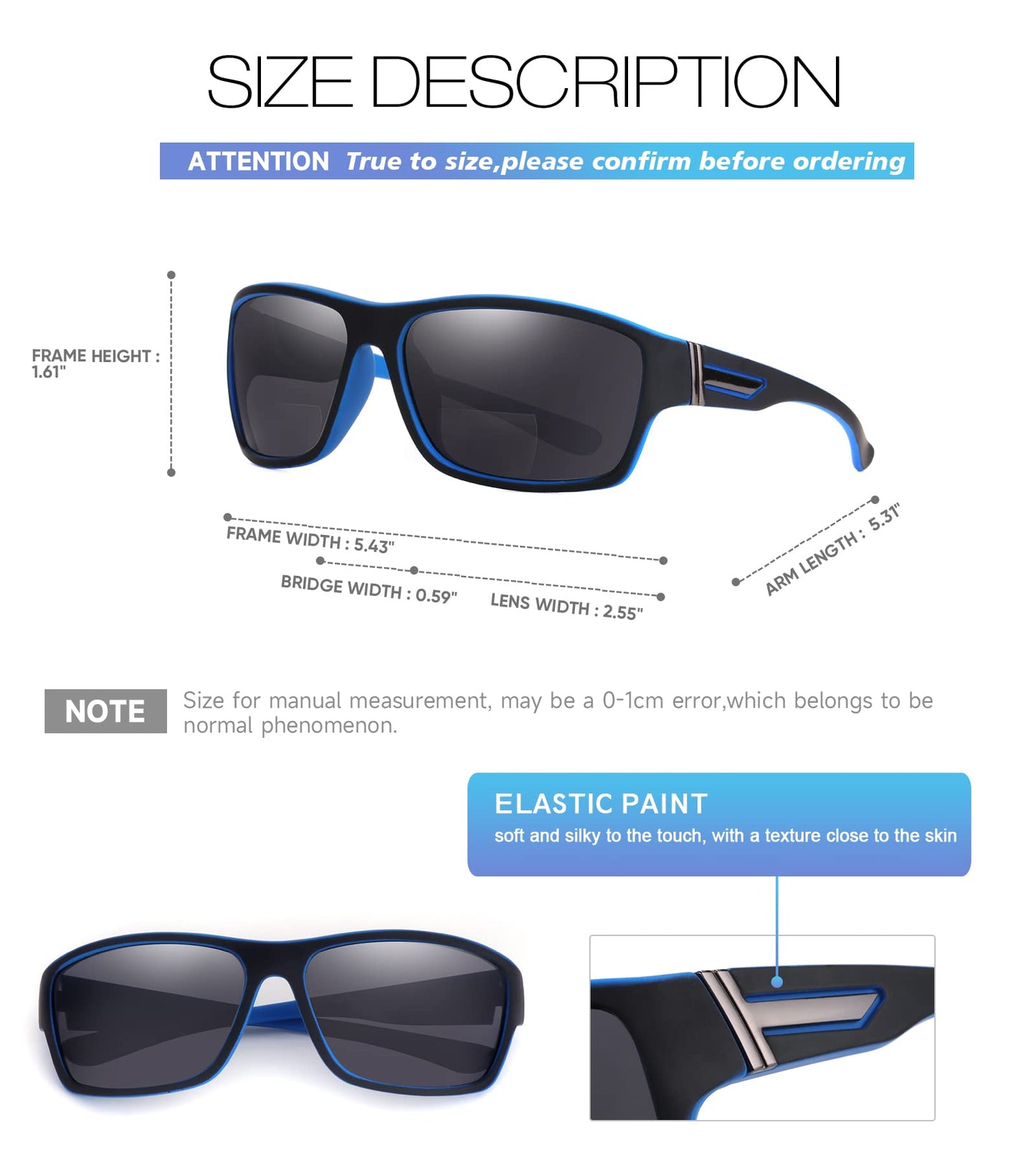 SKYOAK Premium Lightweight Bifocal Reading Sunglasses Men TR90 Frame Wrap Around Design Blue Light Blocker UV 400 Protection Outdoor Sun Reader Driving (Black +2.0)