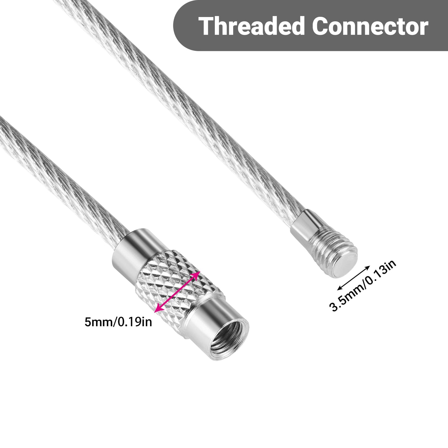 7.8 Inch Silver Wire Keychain Cable,Large Nylon Coated Stainless Steel Key Ring Loop Holder,2mm Heavy Duty,20PCS