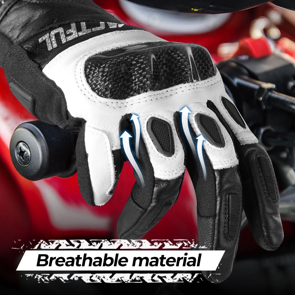 WTACTFUL Carbon Knuckle Motorcycle Gloves for Men and Women Full Finger Touchscreen Motorbike Gloves for BMX ATV MTB Riding Road Racing Motocross Black L
