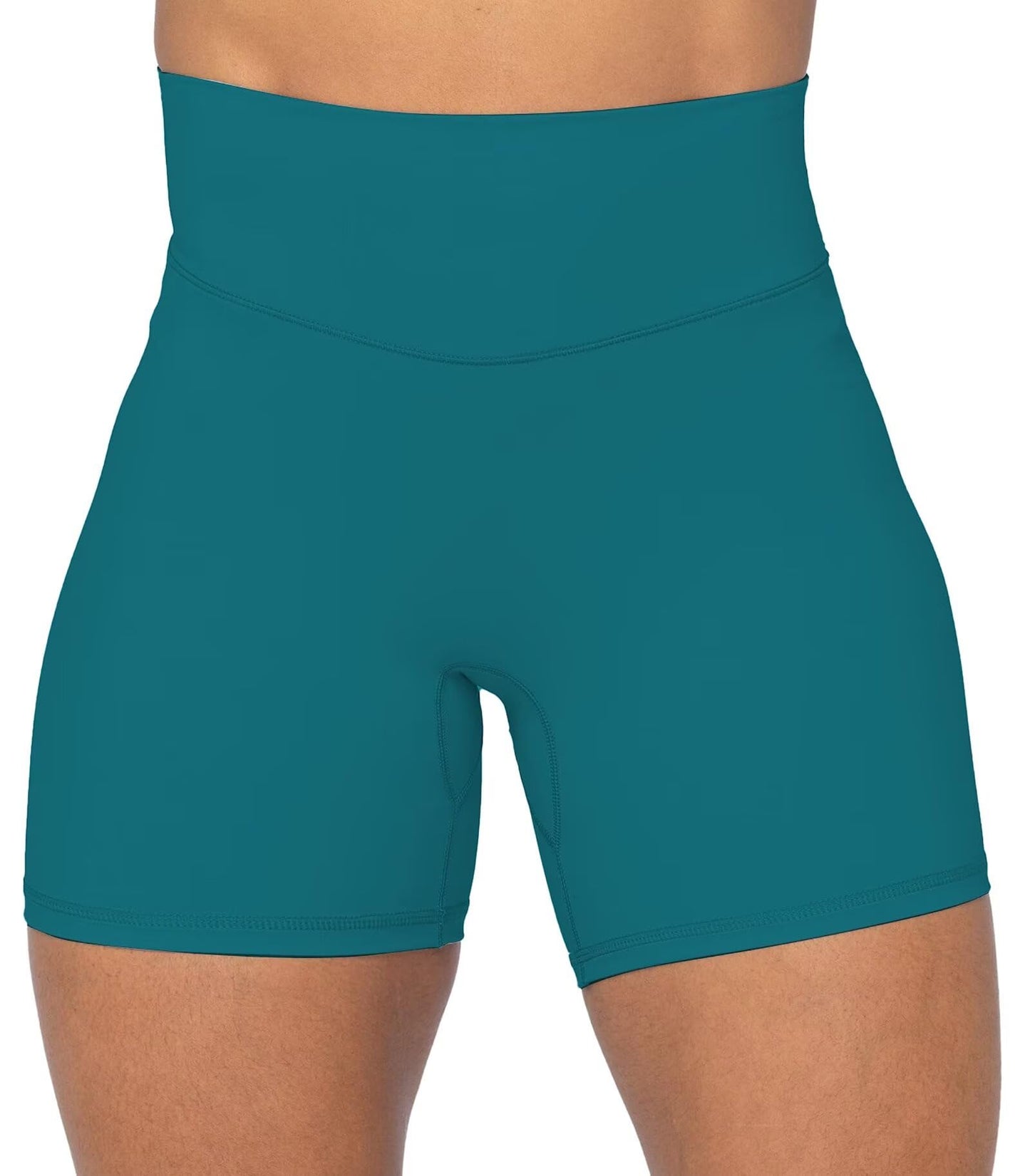 Sunzel No Front Seam High Waist Biker Shorts for Women, Squat Proof Yoga Workout Gym Bike Shorts 5" Inseam Deep Lagoon Large