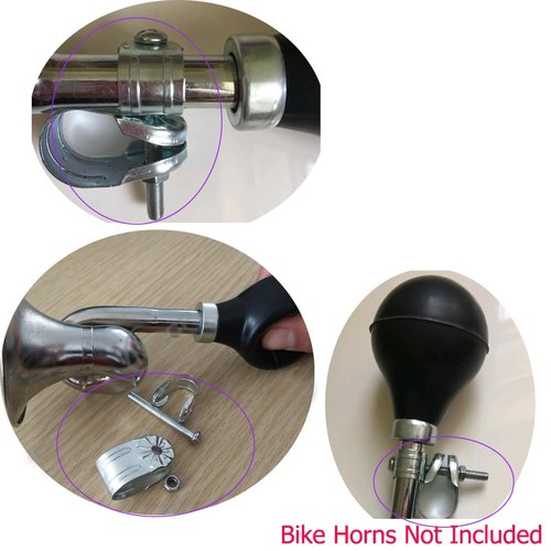 YehVeh 3 Set Bugle Horn Mounting Bracket Bike Horn Clamp Handlebar Clips with Mount Screws for Metal Squeeze Clown Horn Kids Bike Horn Classic Twist Loudspeaker Siren Hooter Snail Air Horns