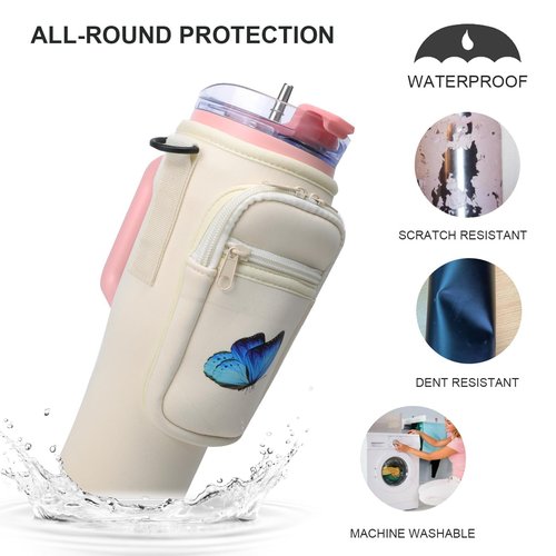 YININGYUXI Butterfly Water Bottle Carrier Bag with Phone Pocket for Stanley Cup 40 oz, Water Bottle Holder with Adjustable Strap, Stanley Cup Accessories