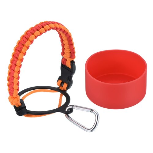 PATIKIL Water Bottle Holder, Paracord Handle Carrying Lanyard Strap Carrier with Ring for 32oz to 40oz Wide Mouth Bottles, Red, Orange