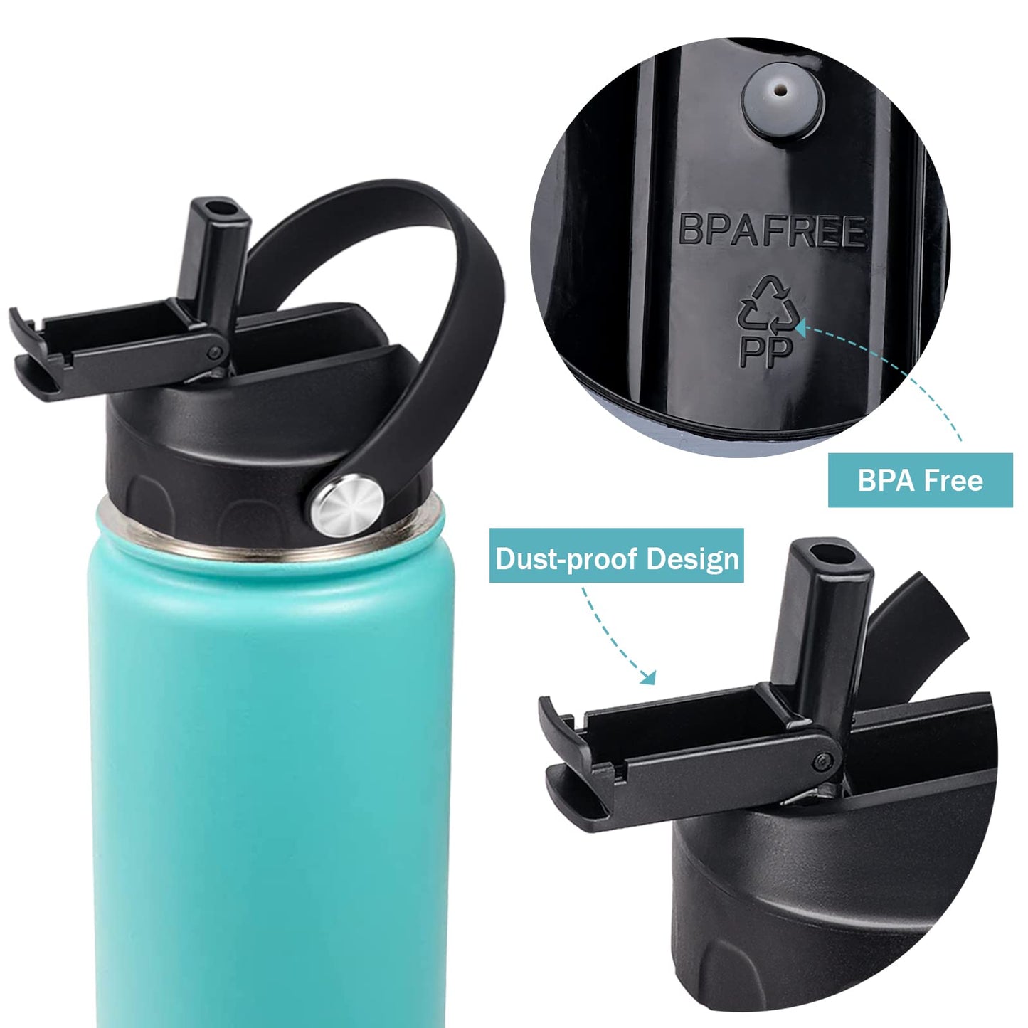 HEYSKAY Anti-dust Straw Lid and Protective Silicone Base Boot for Hydro Flask Wide Mouth 32oz 40oz and Other Brand Insulated Wide Mouth Sport Water Bottle