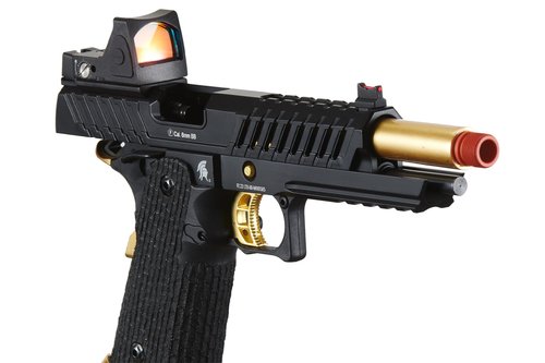 Lancer Tactical Knightshade Hi-Capa Gas Blowback Airsoft Pistol with Red Dot Reflex Sight (Black/Gold)