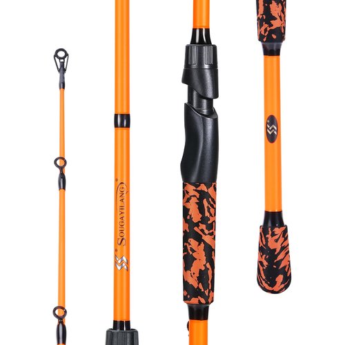 Sougayilang Fishing Rods, IM7 Graphite Blank Casting & Spinning Rods,2 Pieces Rods with “S” Style Hook Keeper and EVA Handle for Bass, Trout, Walleye, Catfish Etc (7'00"-MH-Spin-O)