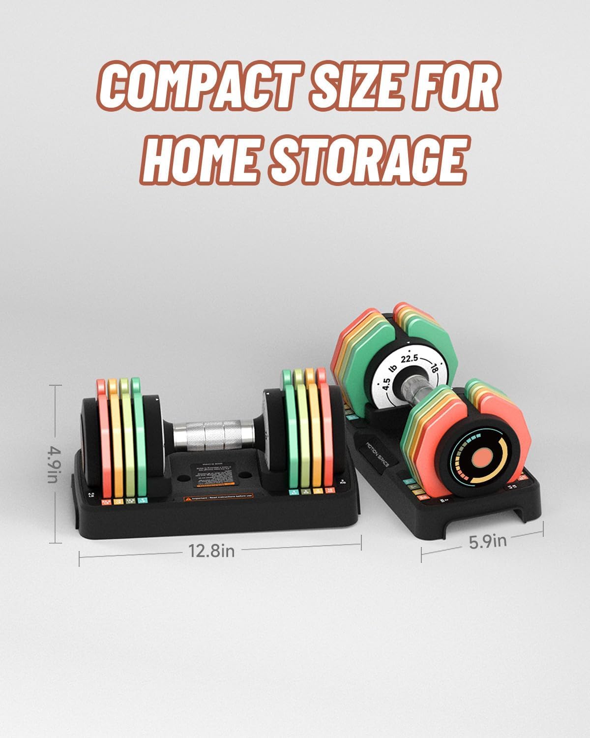 Adjustable Dumbbells Set 12.5LB/22.5LB Pair, 1-Sec Fast Adjustable 5 Weights by Turning Handle, Premium Comfort Non-slip Metal Dumbbells with Tray, Compact Size for Full Body Home Workout (Rainbow-Pair-22.5lbs)